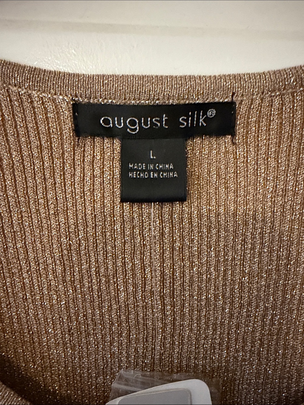 august silk Tan Metallic beautiful Pearl-Embellished Scoop Neck Sweater NWT - Picture 2 of 6